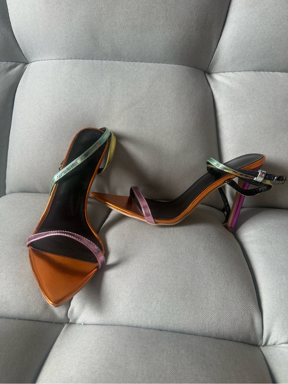 Multicolor Metallic Strap Pointed Toe Stiletto Heels - Women